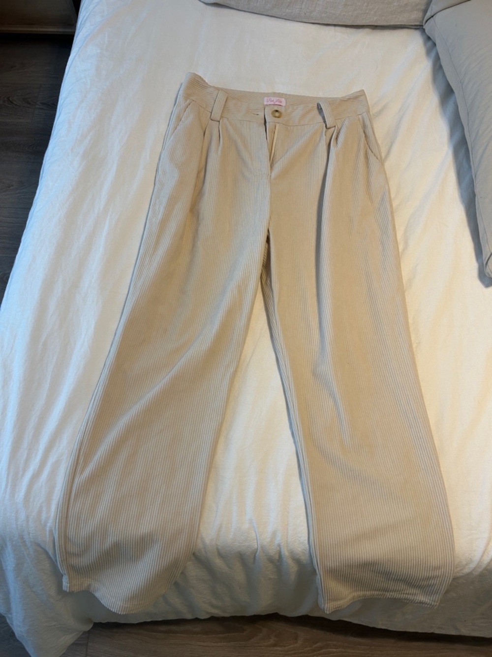Pink Lily Beige Corduroy Wide-Leg Trousers